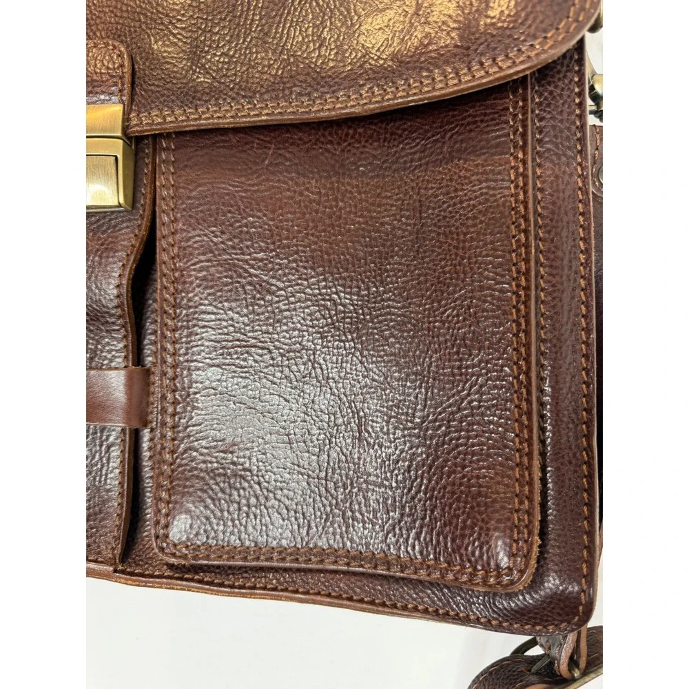Vintage Dark Brown Pebble Leather Briefcase Messenger Bag w/Shoulder Strap ITALY